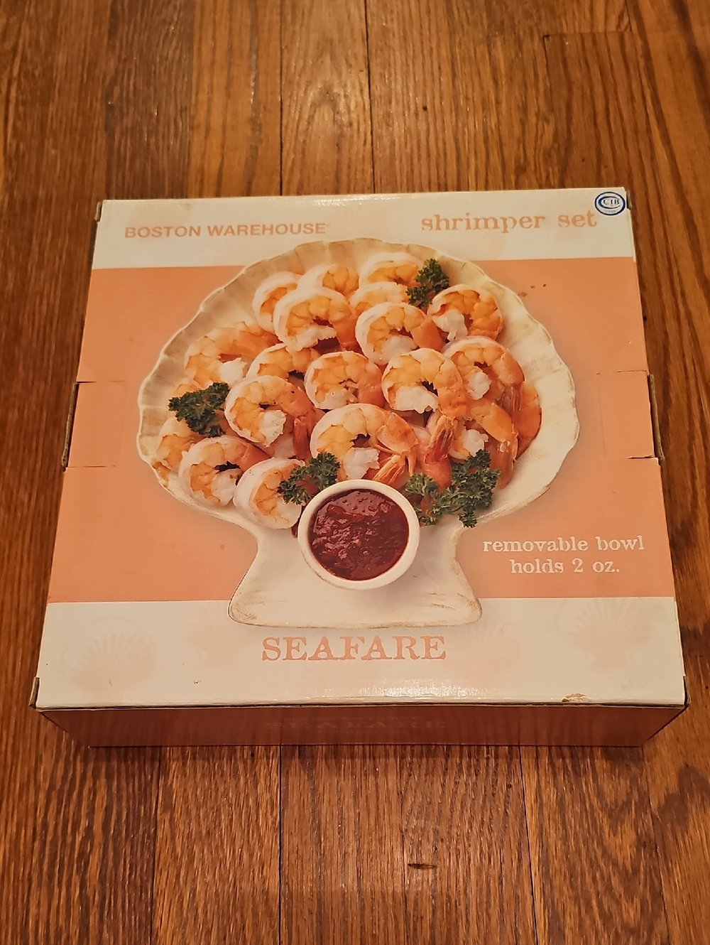 Boston Warehouse Seafare Shrimp Server - Peach & White Shell Platter